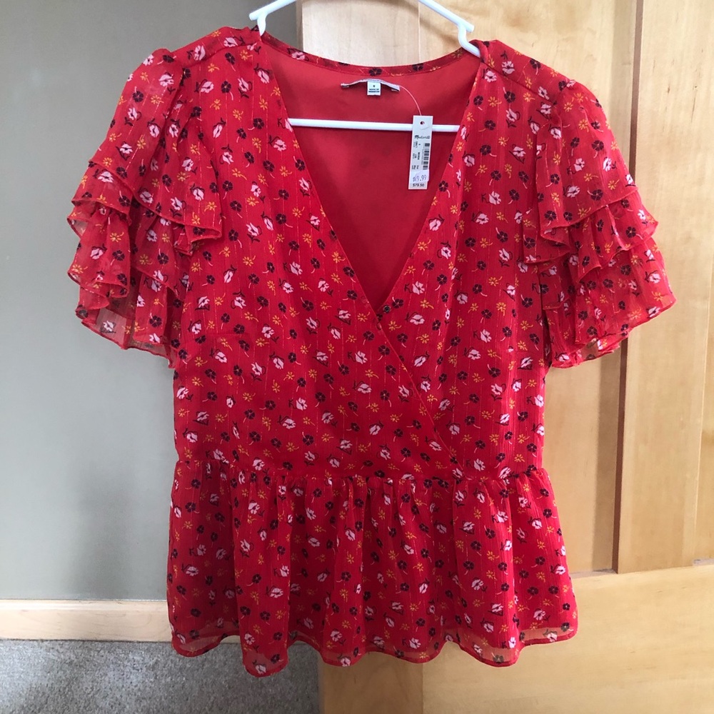 NWT Madewell floral ruffle peplum top